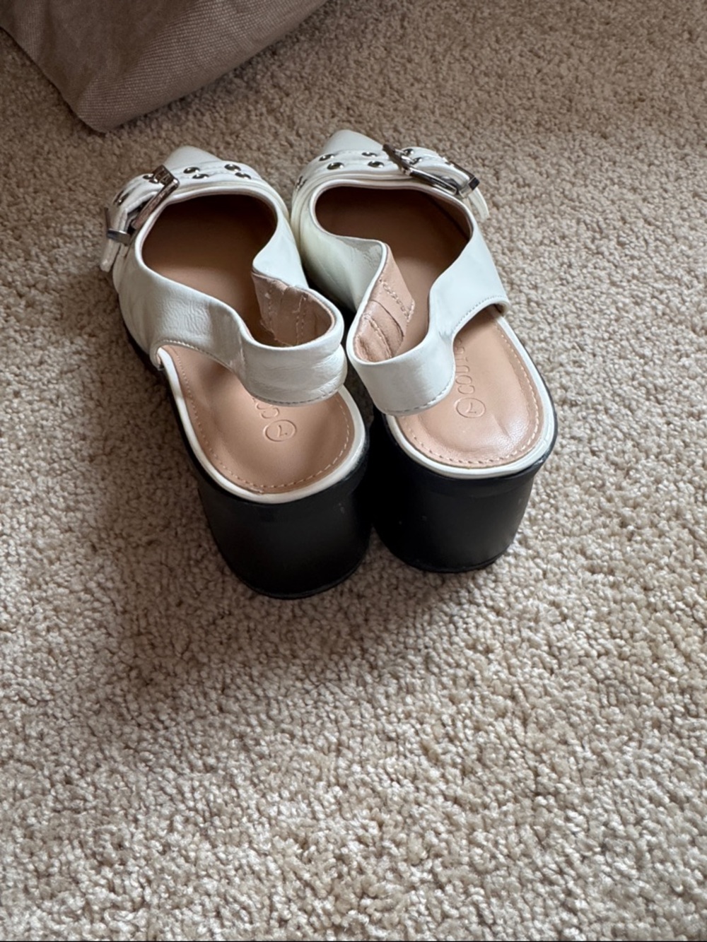Pointed Slingback Mules with Buckle and Stud Detail - White - Picture 5 of 6